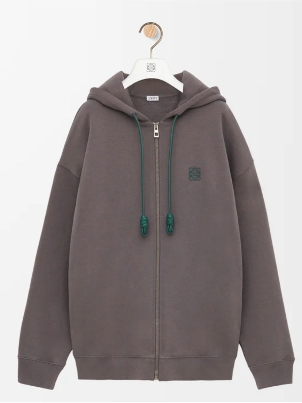 Loewe Green Zip-Up Hoodie with Green Drawcords